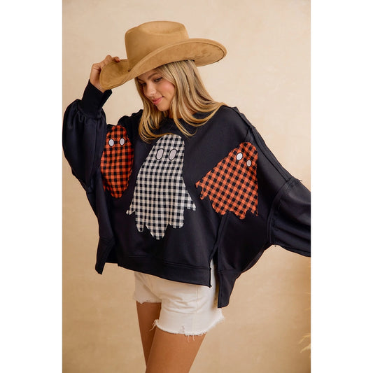 Oversized Plaid Ghost Sweatshirt