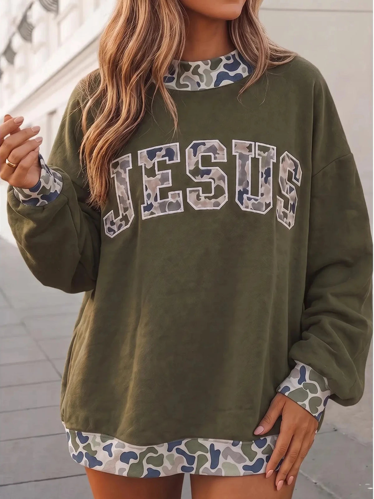 Western Camo Jesus Letter Mockneck Sweatshirt